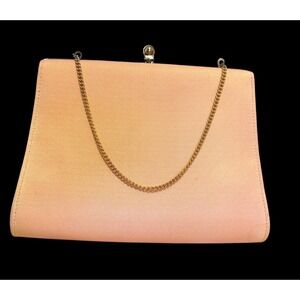 Vintage Peau‎ de Soie Kisslock Pink Cocktail Party Cuban link chain handbag
